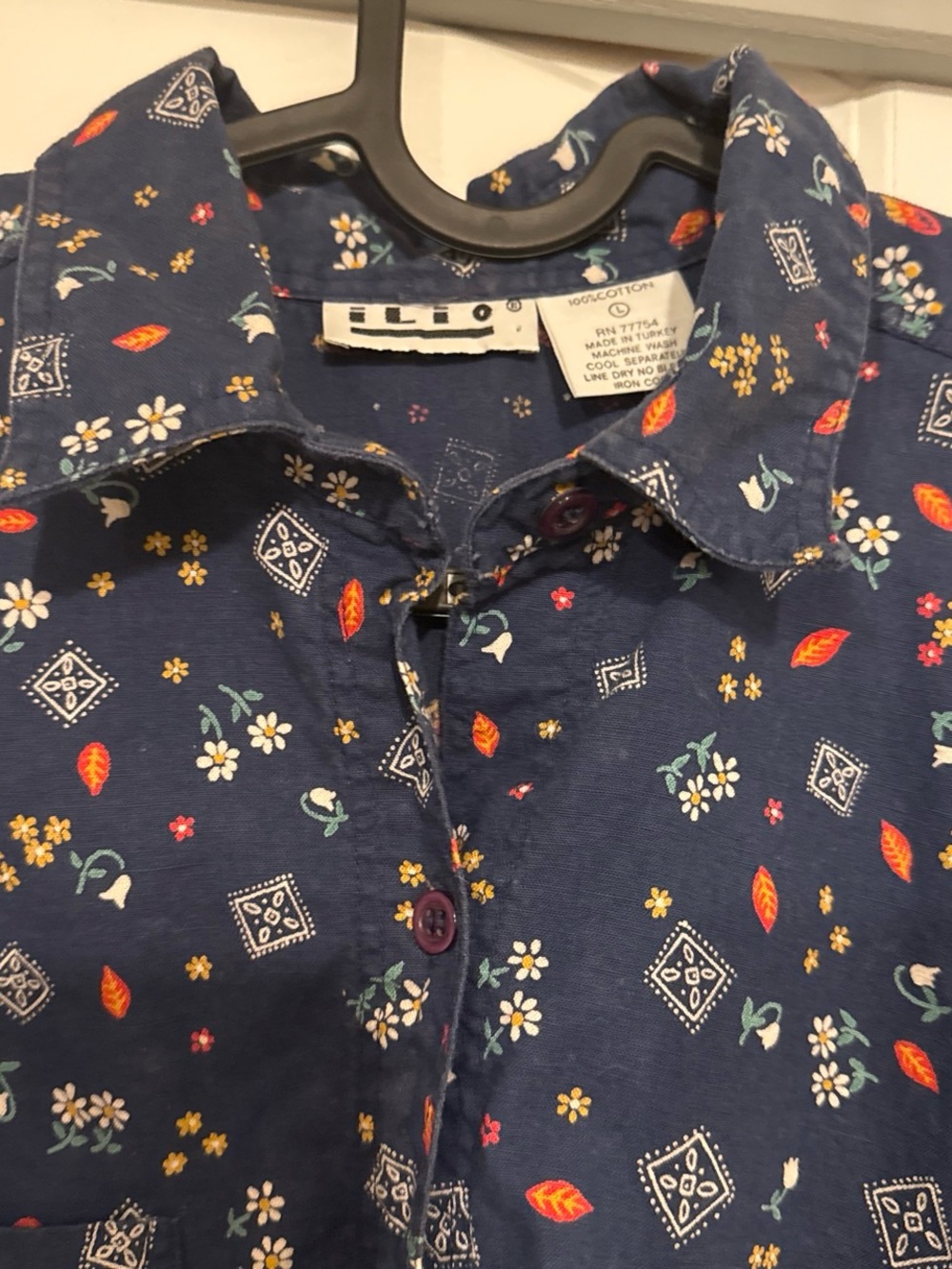 Vintage Black Navy Floral Button-Up Shirt for Kids